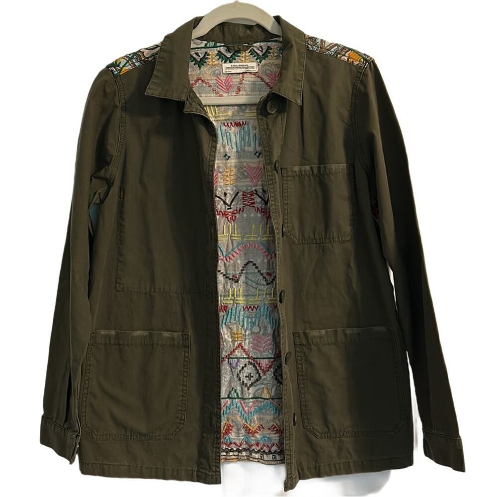 Zara Cargo Jacket Embroidered Back Size Small - Picture 5 of 8